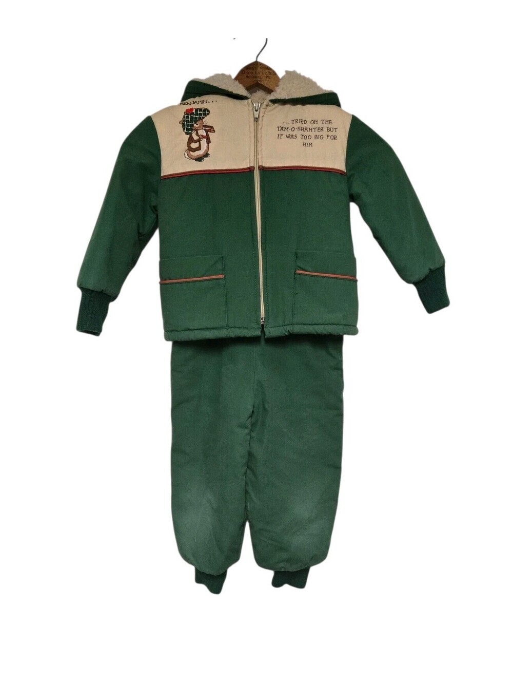 VTG Beatrix Potter Quiltex Peter Rabbit Bunting Snowsuit Jacket & Overalls Green